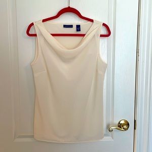 Karen Scott sheer cream colored drape neck blouse